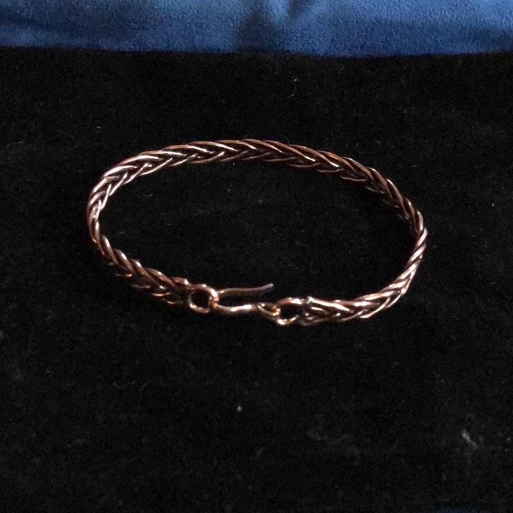 Pretty wire wrap copper bracelet with hook closure.